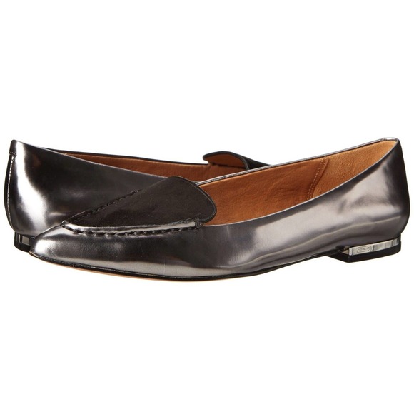 Coach WALSH Metallic Mirror Leather Flat Slip-On Shoe Anthracite/Black 7 New - Picture 1 of 7